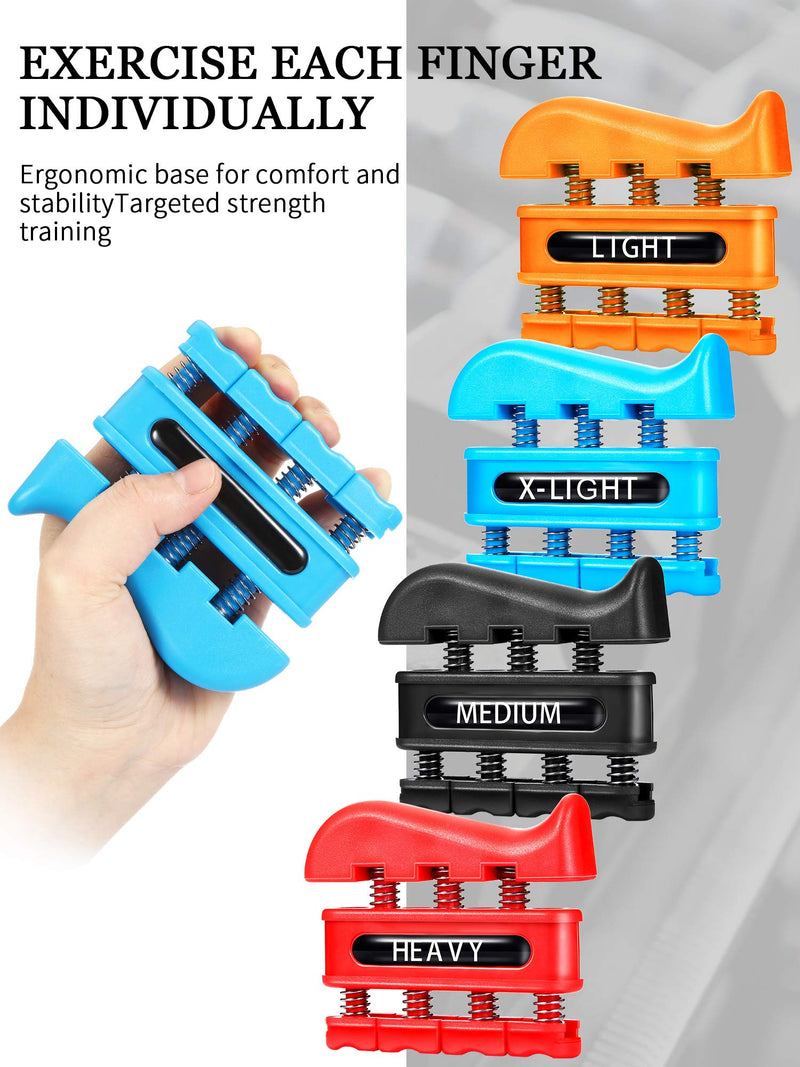 [Australia] - BBTO 4 Pieces Finger Strengthener Hand Exerciser Trainer Spring-Loaded Hand Grip Finger Exerciser Tool for Guitar Practice Rock Climbing Training and Physical Therapy 