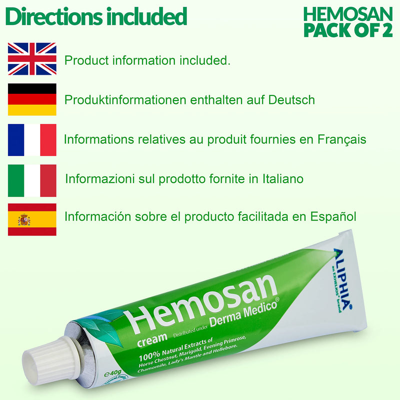 [Australia] - Derma Medico HEMOSAN Hemorrhoid Creams 2 Pack, Fast Pain Relief Piles Treatment Strong Anal Haemorrhoid Cream Fissure Anal Eczemas Pruritus ANI, 100% Natural Plant Extracts Pile Oinment Paraben Free 