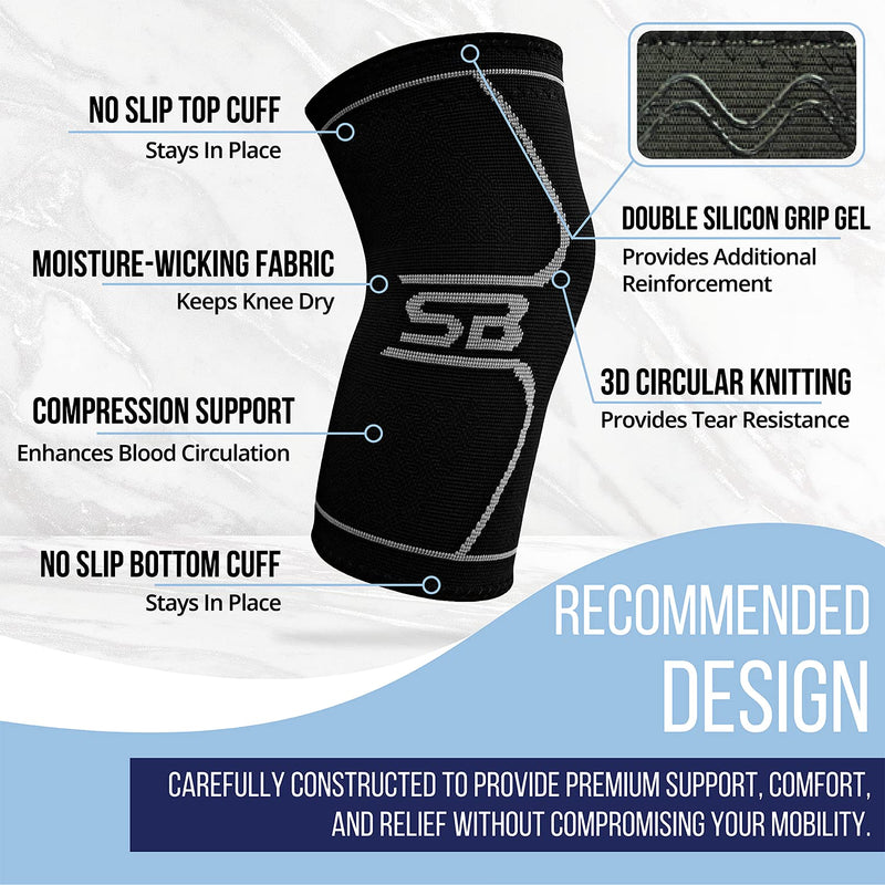 [Australia] - SB SOX Compression Knee Brace - Great Support That Stays in Place - Perfect for Recovery, Everyday Use - Best Treatment for Pain Relief, Meniscus Tear, Arthritis (Solid - Black, Large) Solid - Black Large (Pack of 1) 
