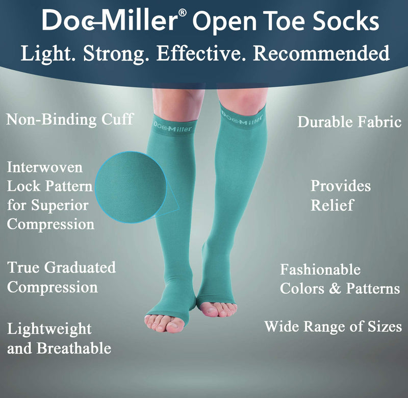 [Australia] - Doc Miller Toeless Compression Socks Women Men - 1 Pair 20-30mmHg, Recovery from Shin Splints, Joints Inflammation 3x-Large Tall Teal 