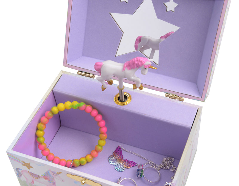 [Australia] - Jewelkeeper Girl's Musical Jewelry Storage Box with Spinning Unicorn, Glitter Rainbow and Stars Design, The Unicorn Tune 
