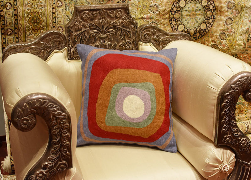 [Australia] - Kashmir Designs Kandinsky Modern Pillow Cover - Ruby IV | Abstract Pillow | Modern Farmhouse Pillow| Contemporary Pillows | Modern Chair Pillows | Mid Century Chair Cushion | Handmade Wool Size 18x18 Ruby Square Iv 