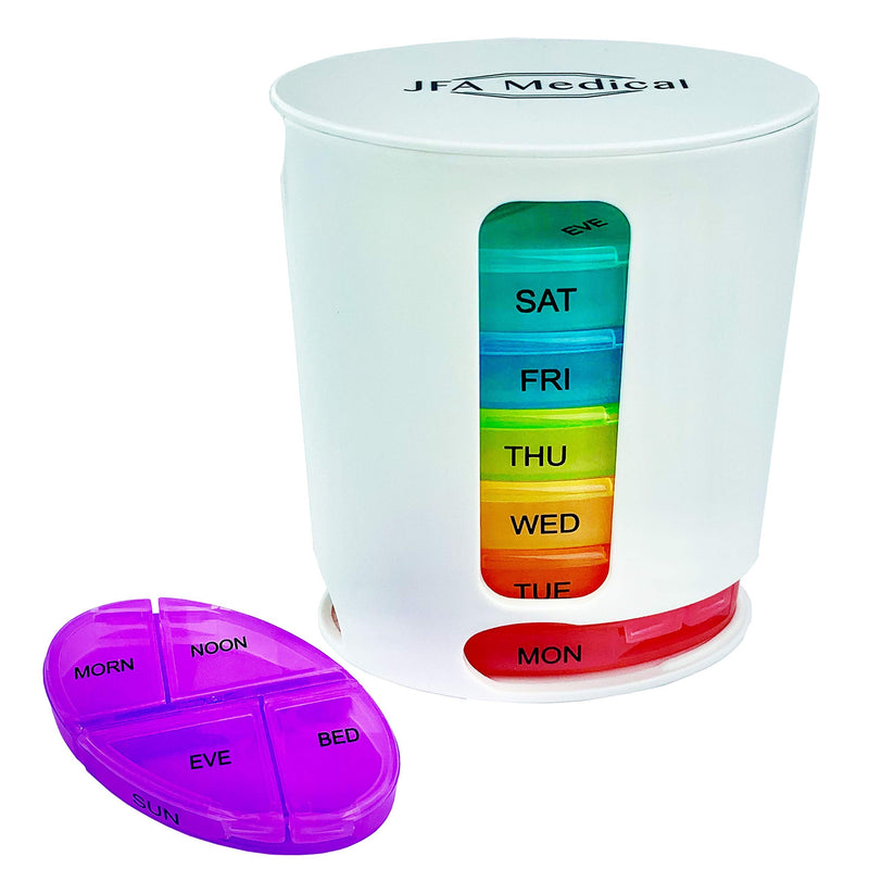 [Australia] - JFA Medical Weekly Oval Pill Box Organiser/Reminder for Medicines Supplements, Vitamins, 7days, 4 compartments per Day – Morning, Noon, Evening and Bed 