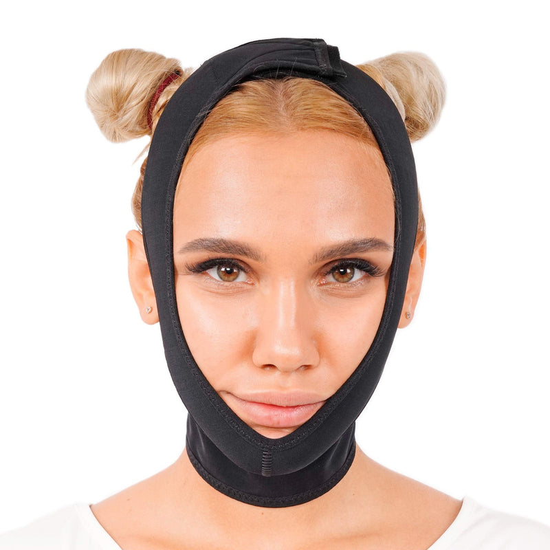 [Australia] - Chin Compression Garment After Liposuction Surgery, Neck Cover Strap Bandage Black Small (Pack of 1) 