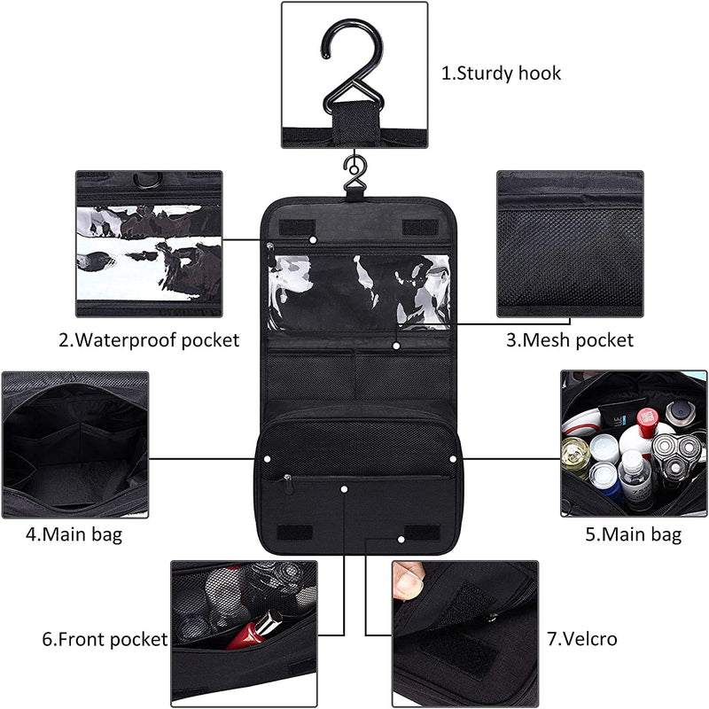 [Australia] - Acopton Portable Hanging Travel Toiletry Bag for Men and Womens Waterproof Bathrooom Shower Bag Multifunctional Cosmetic Makeup Organzier (Black) Black 