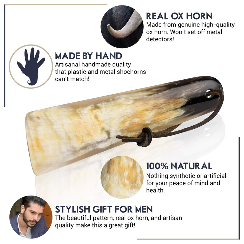 [Australia] - Lucky Franc's Shoe Horn - Shoe Horns for Men - Hand Crafted Natural Luxury Shoe Horn - Made with Genuine Bull/Ox Horns - Fancy Shoehorn Men with a Gift Box - Shoe Wearing Helper - 7.25"x2" 