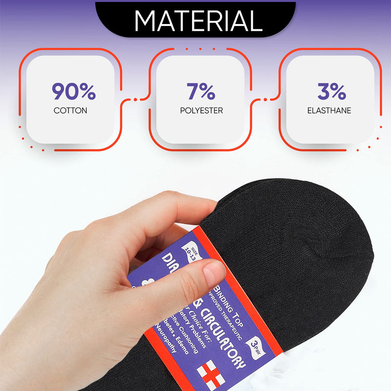 [Australia] - Special Essentials 12 Pairs Men's Cotton Diabetic Ankle Socks Black Grey White (10-13, Black) Large 