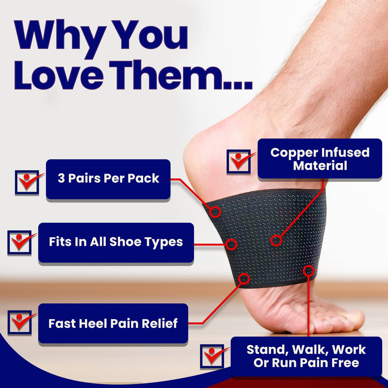 [Australia] - Plantar Fasciitis Arch Supports - Compression Sleeves Foot Brace For Heel Pain, Bone Spurs, Flat Feet, High Arches Copper Infused Plantar Fasciitis Relief Bands Women Men Under or Over Socks Fits Most Copper Arch Support - Black 