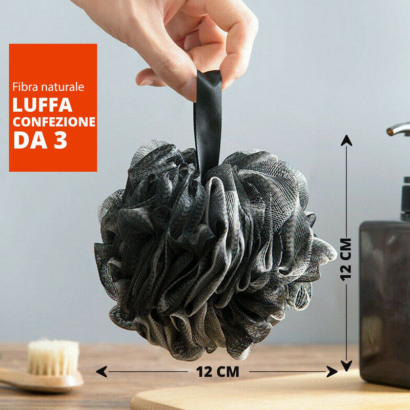 [Australia] - Ezneat Loofah Shower Puff 3Pcs - Ultra Soft Mesh Bath Sponges for Adults Exfoliating, Scrubbing and Cleaning - Body Scrubbers for Use in Shower - Black 3 Count (Pack of 1) 