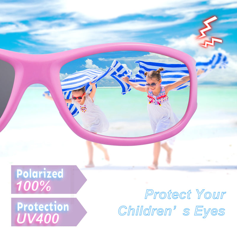 [Australia] - RIVBOS Rubber Kids Polarized Sunglasses With Strap Glasses Shades for Boys Girls Baby and Children Age 3-10 RBK037 Pink,black Polarized Lens 