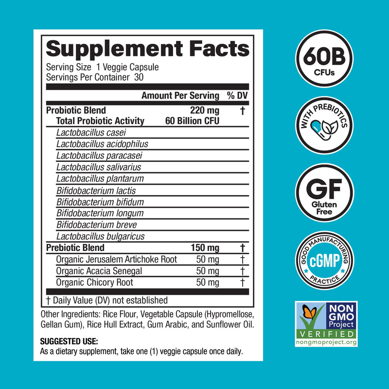[Australia] - Physician's Choice Probiotics 60 Billion CFU - 10 Diverse Strains Plus Organic Prebiotic, Designed for Overall Digestive Health and Supports Occasional Constipation, Diarrhea, Gas & Bloating 1 Month Supply Probiotic 