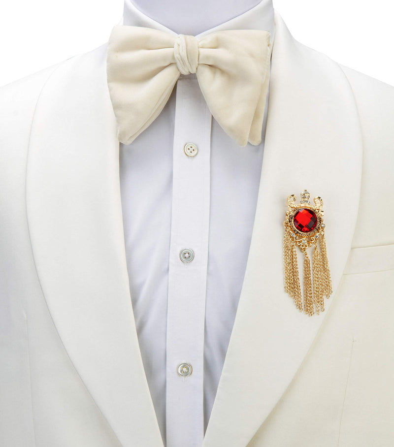 [Australia] - Knighthood Crowned Red Semi Precious Stone With Crystal and Chain Detailing Metal Lapel Pin Brooch for Men 