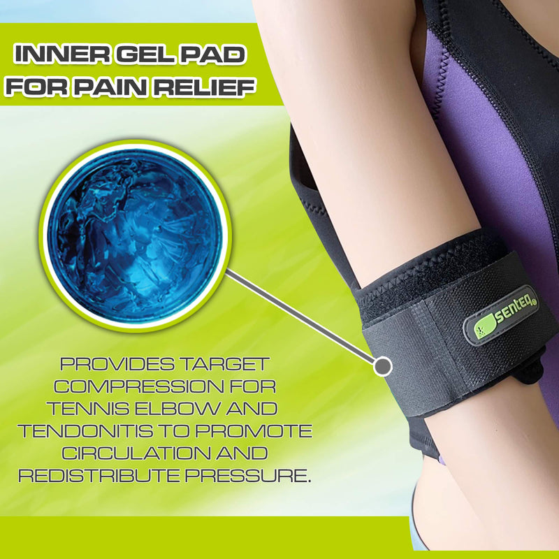 [Australia] - SENTEQ Tennis Elbow Brace for Tendonitis and Tennis Elbow for Men and Women Golfers Forearm Pain Relief Strap Braces Neoprene Wraps BLACK 1 