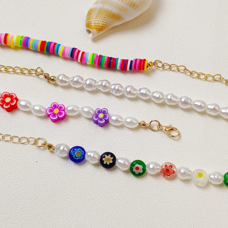 [Australia] - Bohemian Smiley Face Necklace Colorful Pearl Beaded Choker for Women Handmade Irregular Faux Necklaces with Charm 4 face choker necklace 