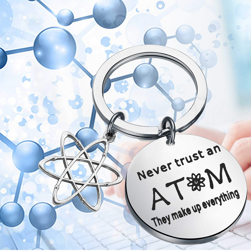 [Australia] - FUSTMW Atomic Science Symbol Keychain Never Trust an Atom They Make Up Everything Chemistry Scientist Physicist Chemist Teacher Gift Science Lovers Jewelry Gift silver 