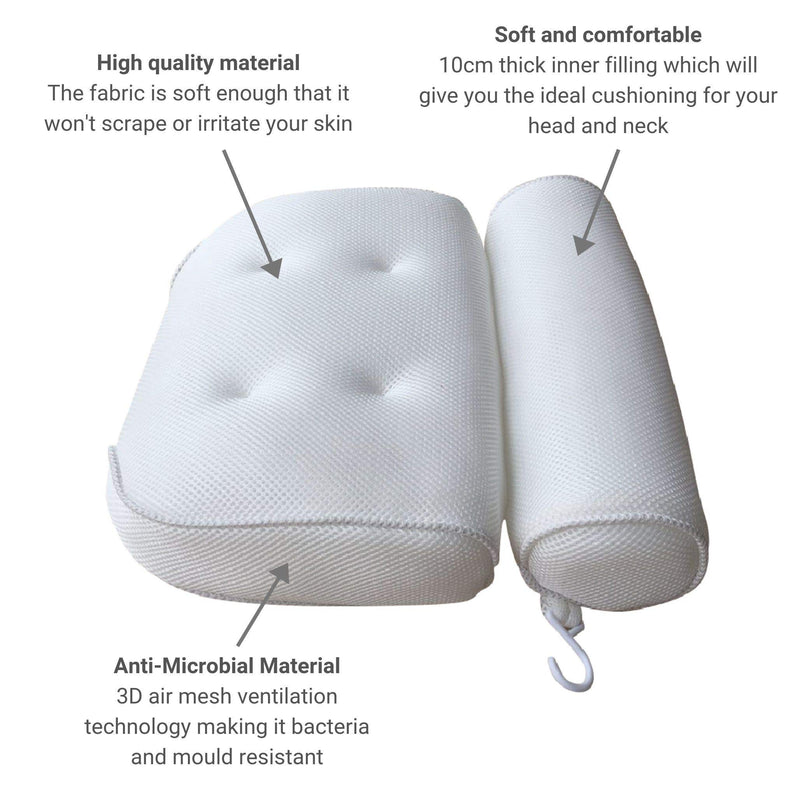 [Australia] - Bathtub Pillow for Neck and Shoulder: Spa Bathroom Accessories Bath Pillow for Bathtub with 6 Suction Cups. Luxury Headrest Bath Cushion for Tub. Self-Care Gifts for Women, Relaxing Bath Gift Set 