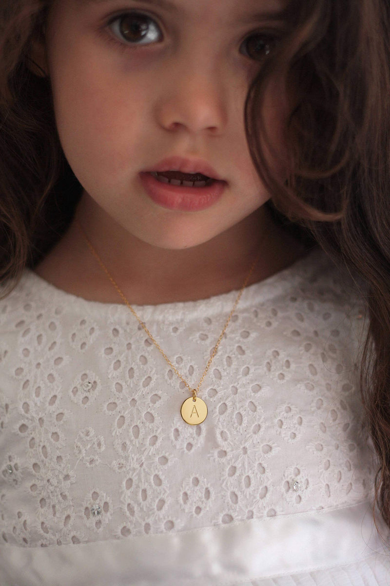 [Australia] - Befettly Initial Necklace,14K Gold-Plated Children Necklace Round Disc Double Side Engraved Hammered Name Necklace 16.5’’ Adjustable Personalized Alphabet Letter Pendant L 