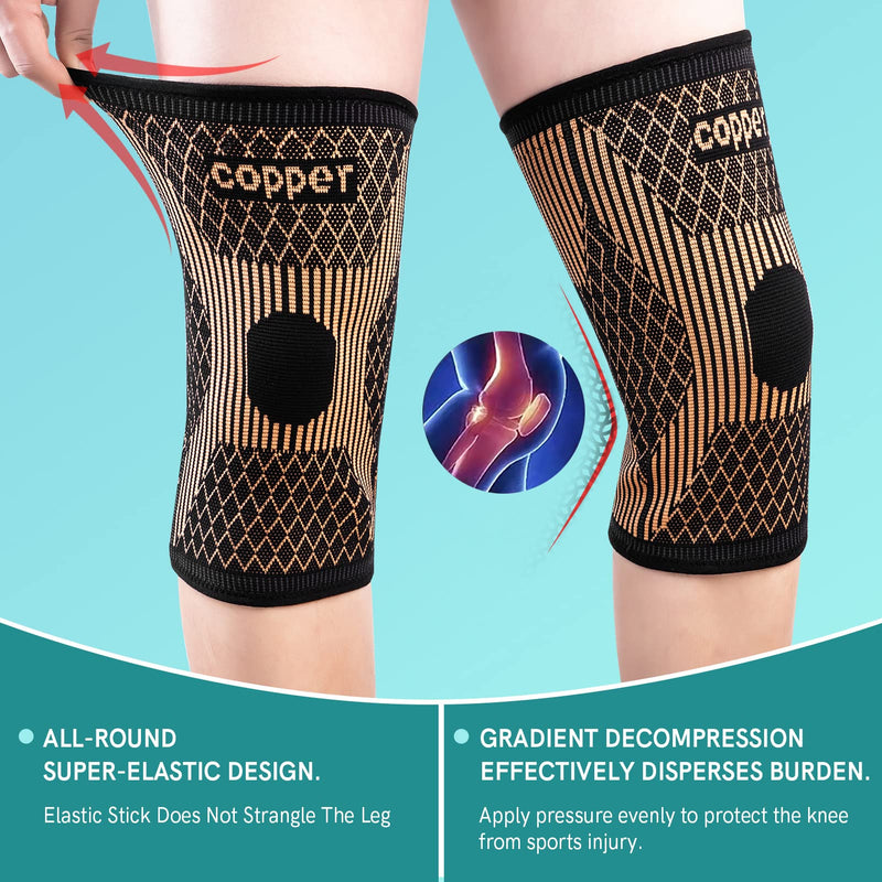 [Australia] - (1 Pair) Copper Knee Brace for Women & Men- Copper Knee Braces for Knee Pain and Support - Copper Ions Fiber Compression Knee Sleeve Grade for Running, Meniscus Tear, ACL, Joint Pain Relief XX-Large black yellow 