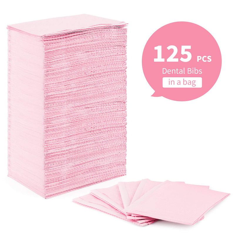 [Australia] - Annhua 125 PCS Disposable Dental Bids, Waterproof Scarf Towel for Tattoo, Clinic Use, Feeding (Pink) Pink 