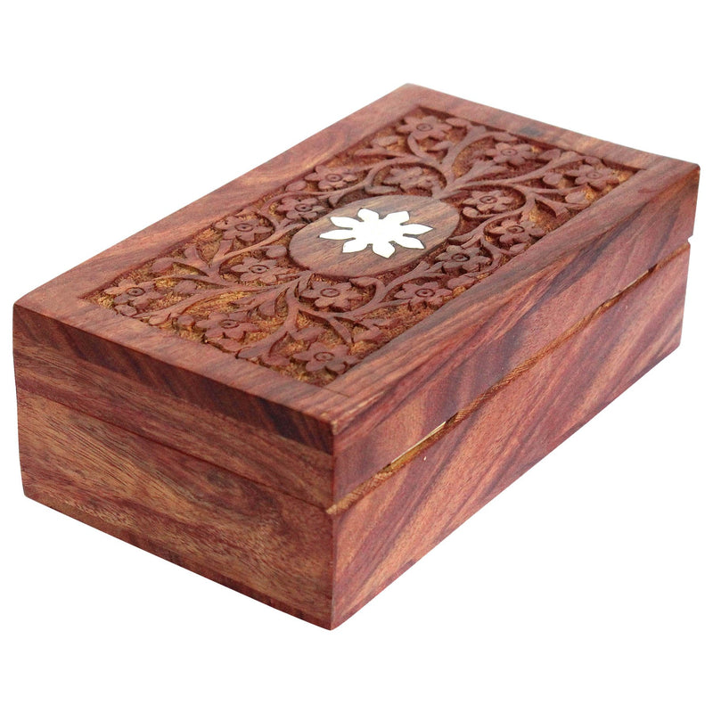 [Australia] - ITOS365 Handmade Wooden Keepsake Storage Case Jewelry Box Jewel Organizer - Floral Hand Carvings - Gifts for Women, 7 x 4 Inches 