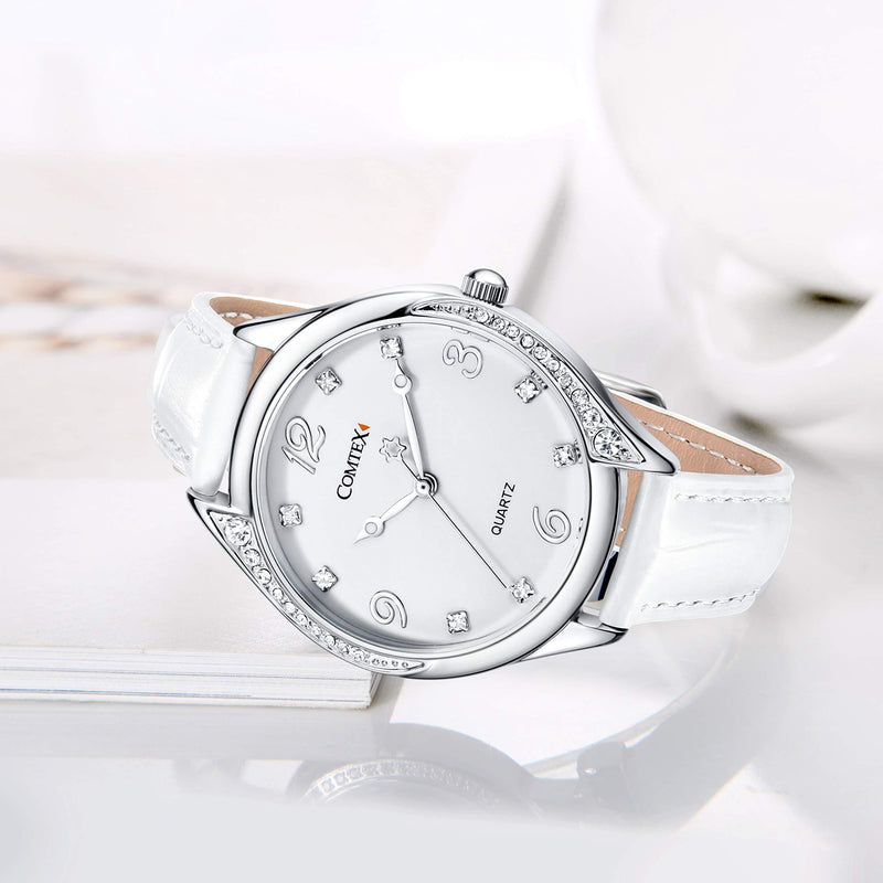 [Australia] - Ladies Watch Large Dial Big Face White Dial Leather Strap Girls Watches 