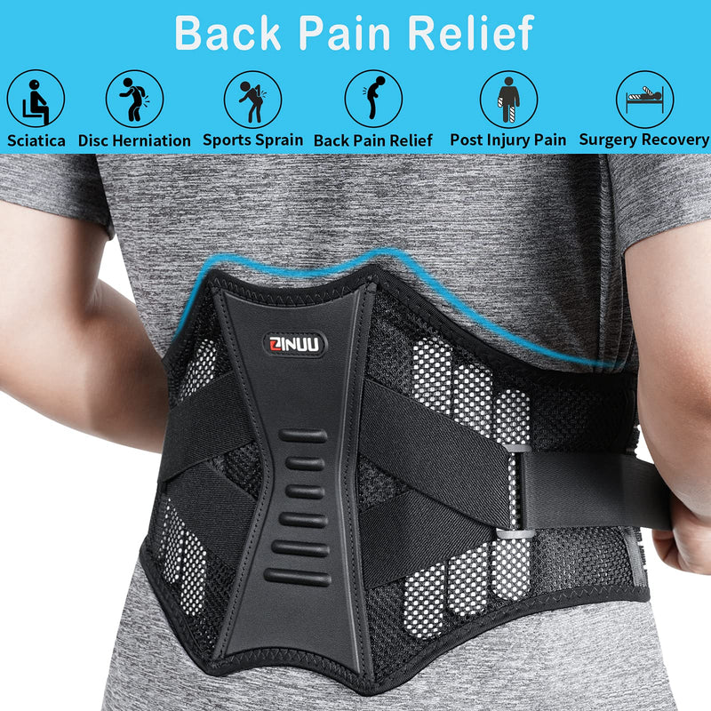 [Australia] - Lower Back Support Belt, ZINUU Back Support Brace with 6 Support Plates, Adjustable Breathable Lumbar Support Brace Back Pain Relief Waist Belt for Men Women Father Gifts( Universal, Waist 70-130cm) 