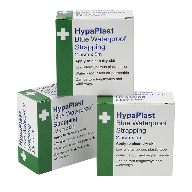 [Australia] - HypaPlast Blue Waterproof First Aid Tape for securing Plasters and Dressings, 2.5 cm x 5m, Pack of 3 Rolls 