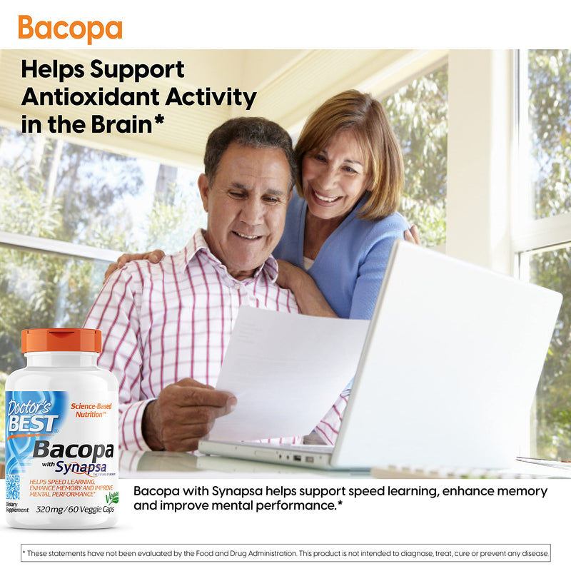 [Australia] - Doctor's Best Bacopa with Synapsa, Brain, Enhances Memory, Antioxidant, Non-GMO, Vegan, Gluten & Soy Free, 320 mg, 60 Count 