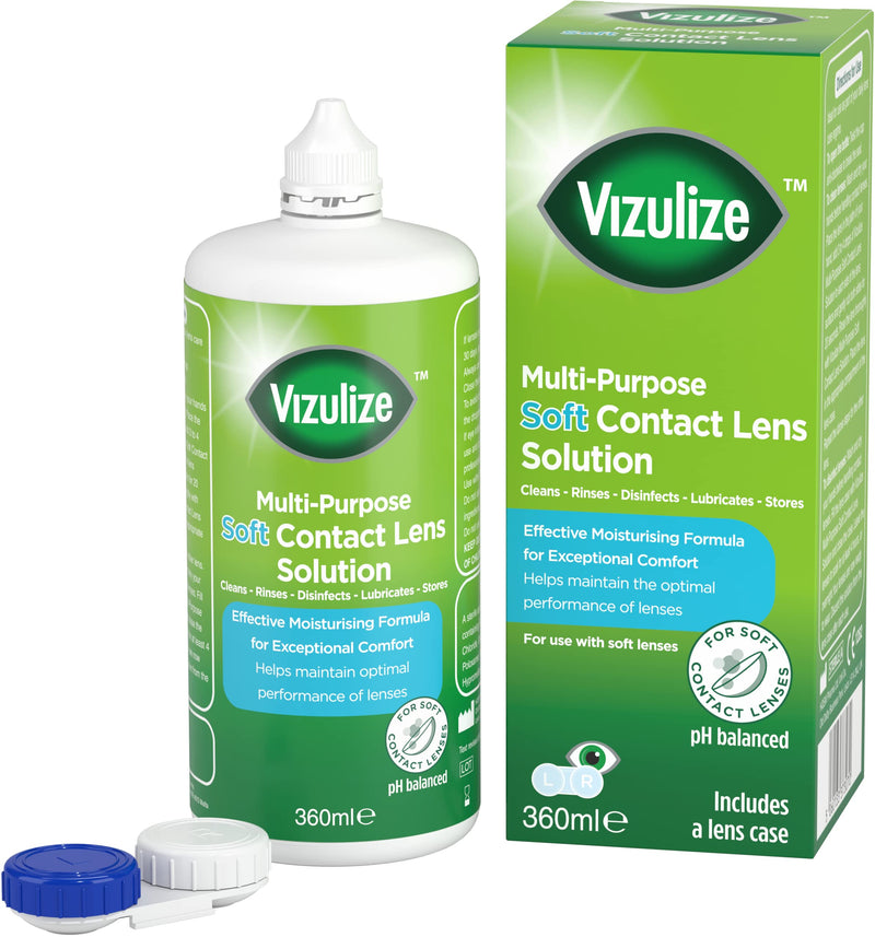 [Australia] - Vizulize All in One Soft Contact Lens Solution 360ml - Gentle on Soft lenses, cleans, rinses. disinfects and lubricates for optimal comfort - Lens case included 