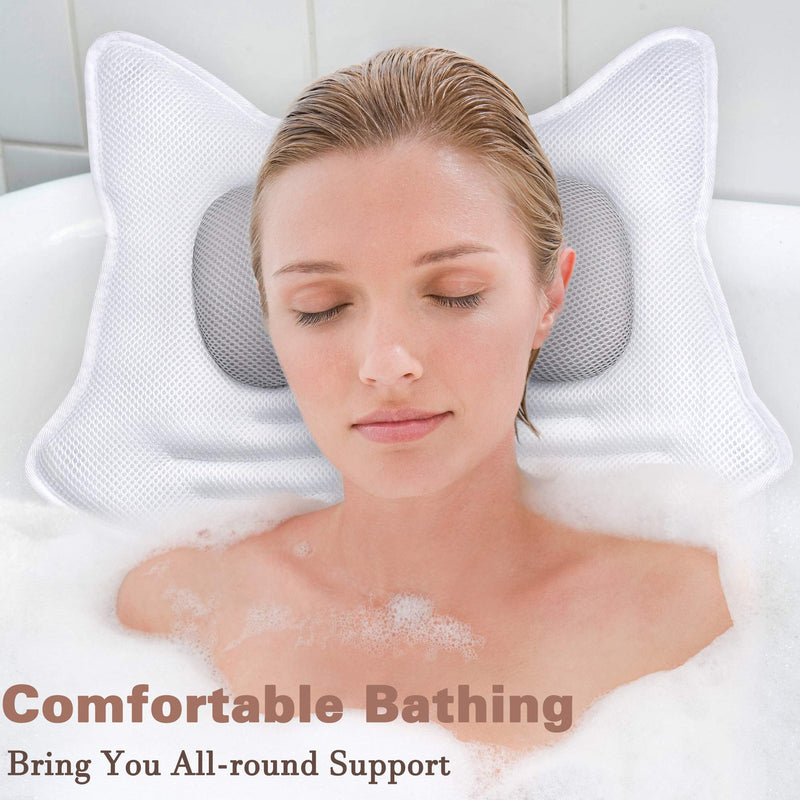 [Australia] - Pucoina Bath Pillow Bathtub Pillows for Tub, Spa Luxury Pillows for Head Neck Shoulder Back Support, 3D Air Mesh Cushion with 5 Strong Suction Cups, Fits All Bathtub,Hot Tub Home Spa for Men Women 