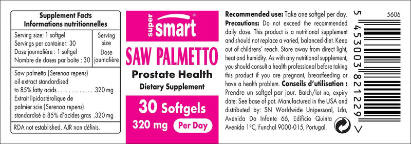 [Australia] - Supersmart - Saw Palmetto 320 mg - Support Healthy Prostate & Urinary Tract - Natural Defense Supplement | Non-GMO & Gluten Free & Gluten Free - 30 Softgels 