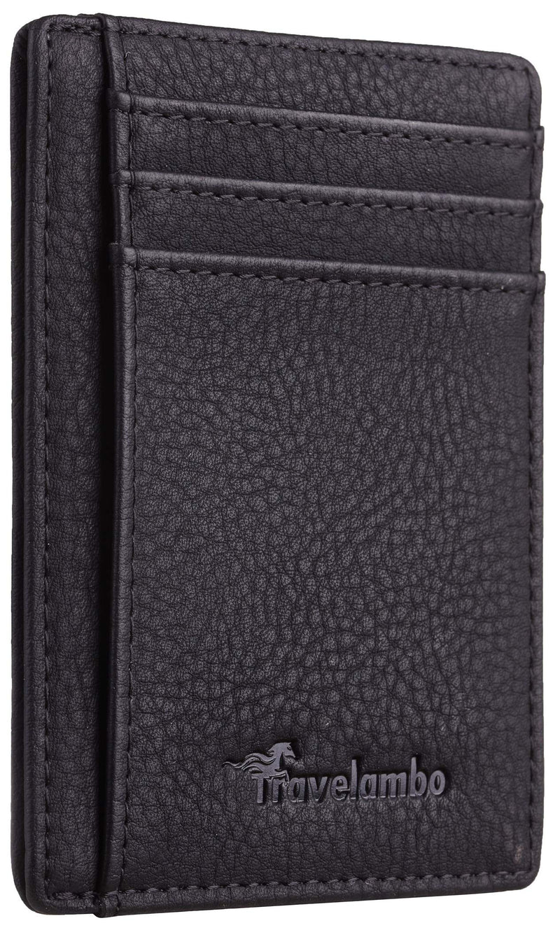 [Australia] - Travelambo Front Pocket Minimalist Leather Slim Wallet RFID Blocking Medium Size Black 