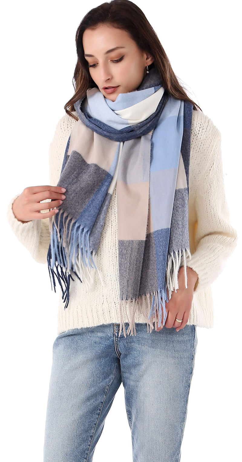 [Australia] - DiaryLook Plaid Warm Blanket Scarf for Winter, Long Ladies Scarves Check Soft, Wool Tartan Shawl Wraps for Women A-001 light Blue Grey One Size 
