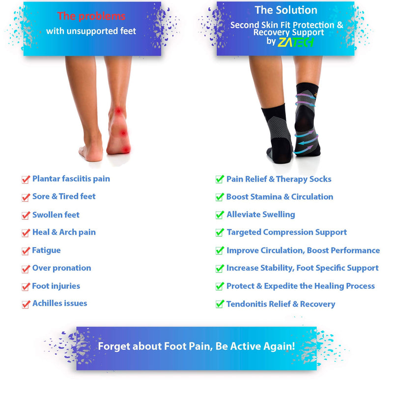 [Australia] - ZaTech Plantar Fasciitis Sock, Compression Socks. Heel, Ankle & Arch Support. (Black/Grey, Large) Black/Grey L 