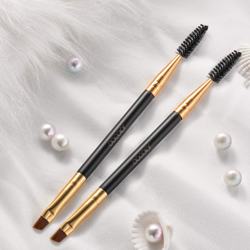 [Australia] - 2pcs Docolor Duo Eyebrow Brush, Professional Eye Makeup Tool, Eyeshadow Brush and Spoolie Brush Black 2pcs black 