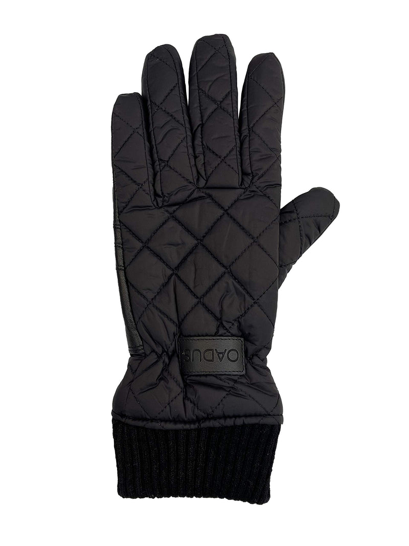 [Australia] - OADUS Unisex Quilted Nylon Warm Winter Gloves with Leather Touchscreen Texting Technology and Thinsulate Insulation Small Black 