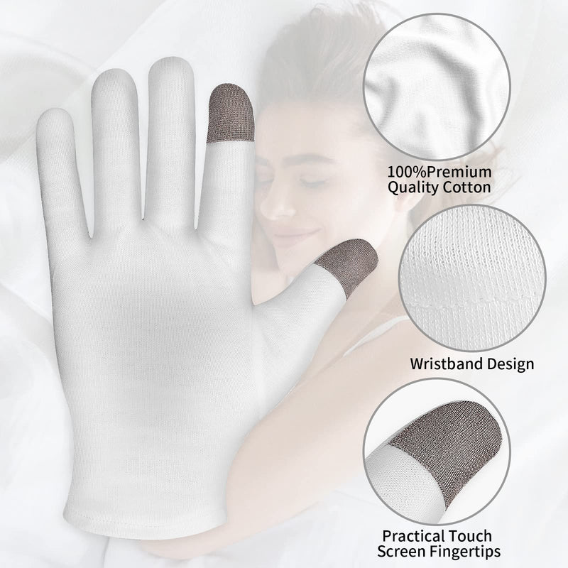 [Australia] - Sibba 2 Pairs Touch Screen Moisturizing Gloves White Cotton Moisturizing Gloves Overnight Bedtime Heal Eczema Sleeping Lotion Hand Spa Treatment Gloves Repair Rough Cracked Dry Chapped Hands Skin 