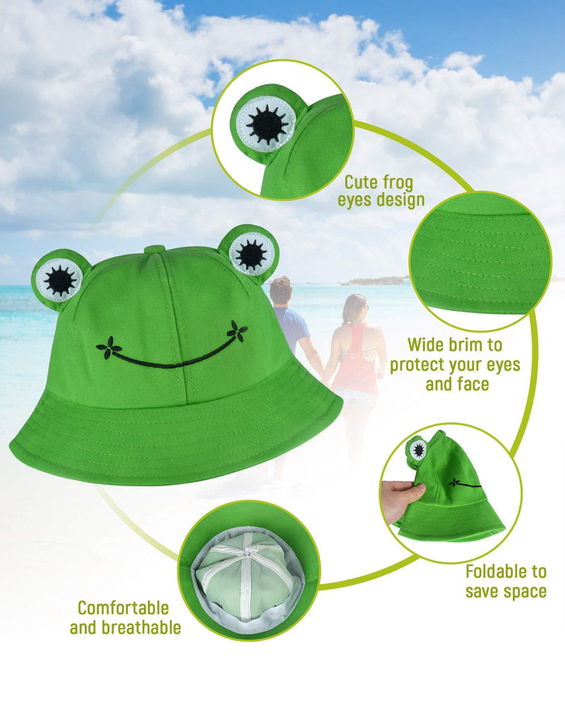 [Australia] - Cute Frog Bucket Hat Summer Outdoor Foldable Fisherman Hat Wide Brim Bucket Sun Hat for Women Men Adult Yellow 6 7/8-7 1/8 