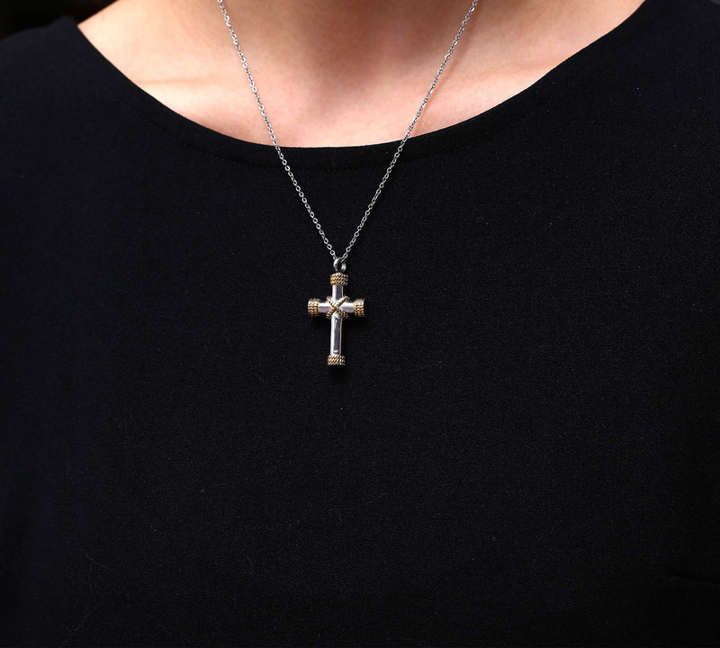 [Australia] - Suxerlry Cross Cremation Urn Necklace for Ashes Stainless Steel Memorial Pendant Keepsake Jewelry Gold 