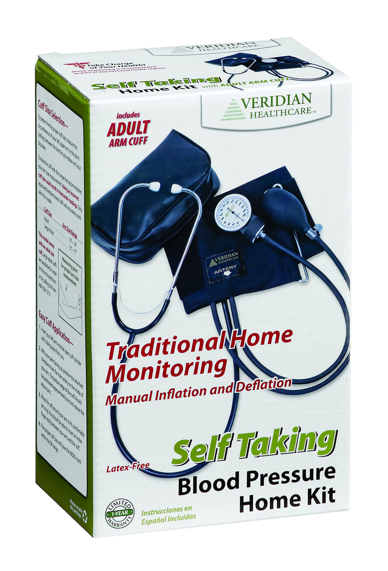 [Australia] - Veridian Healthcare Veridian Self-Taking Home Blood Pressure Kit with Attached Stethoscope, Latex Free, Adult, 1 Pound, 1 Count 