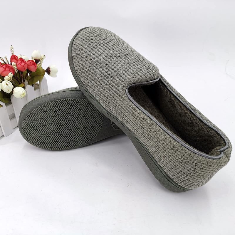 [Australia] - ofoot Womens Memory Foam Knit Cotton Waffle House Slippers with Back Indoor Slip On Shoes Lightweight Washable Terry Cloth Lining Non Slip Rubber Soles 5.5/6 UK Green 