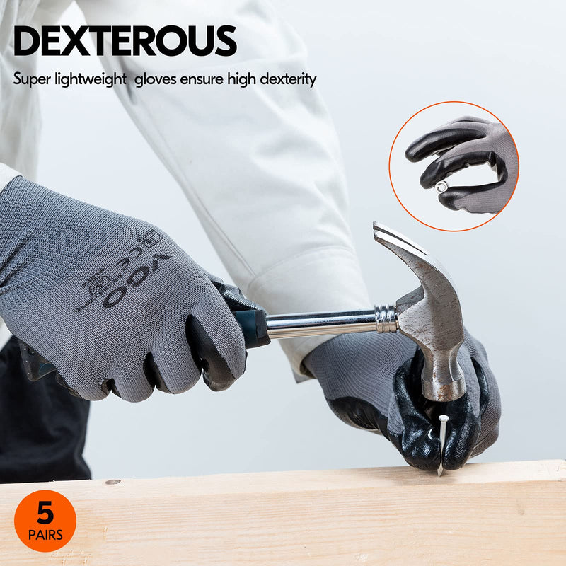 [Australia] - Vgo 5Pairs Safety Work Gloves,Gardening Gloves,Non-Slip Nitrile coating,Dipping Gloves(Size M,Grey,NT2110) M (Pack of 5) Green 