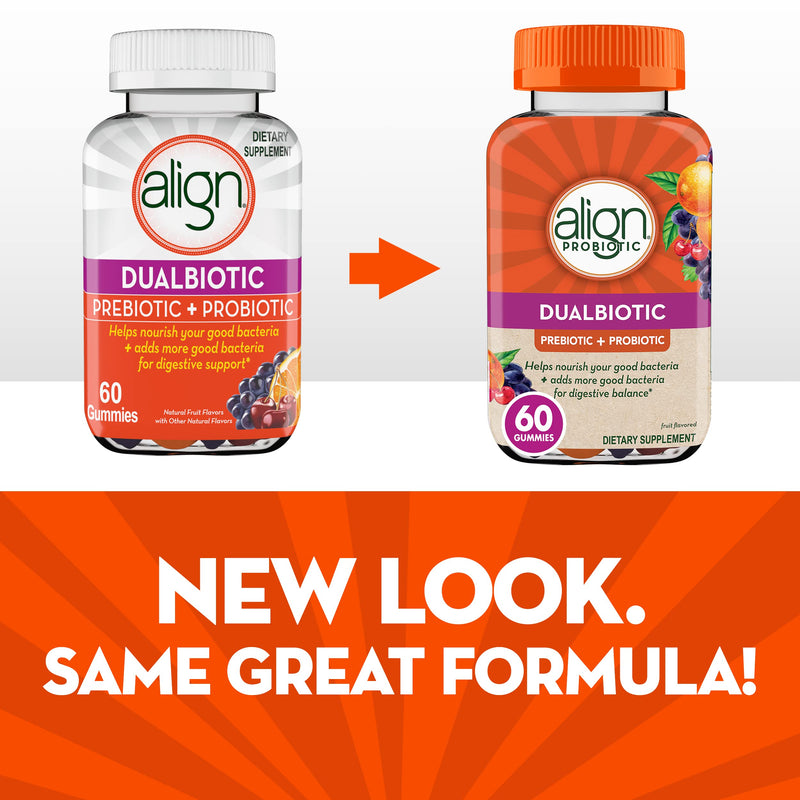 [Australia] - Align DualBiotic, Prebiotic + Probiotic for Women and Men, Help Nourish and Add Good Bacteria for Digestive Support, Natural Fruit Flavors, 60 Gummies 
