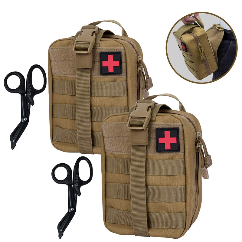 [Australia] - Krisvie 2Pack First Aid Molle Pouch EMT Pouch Detachable Tactical Medical Bag for Outdoor Activities with Shear Tan 