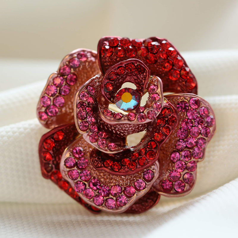 [Australia] - Connie Cloris Women's Crystal Rhinestone Blooming Beautiful Rose Flower Brooch Pin Red 