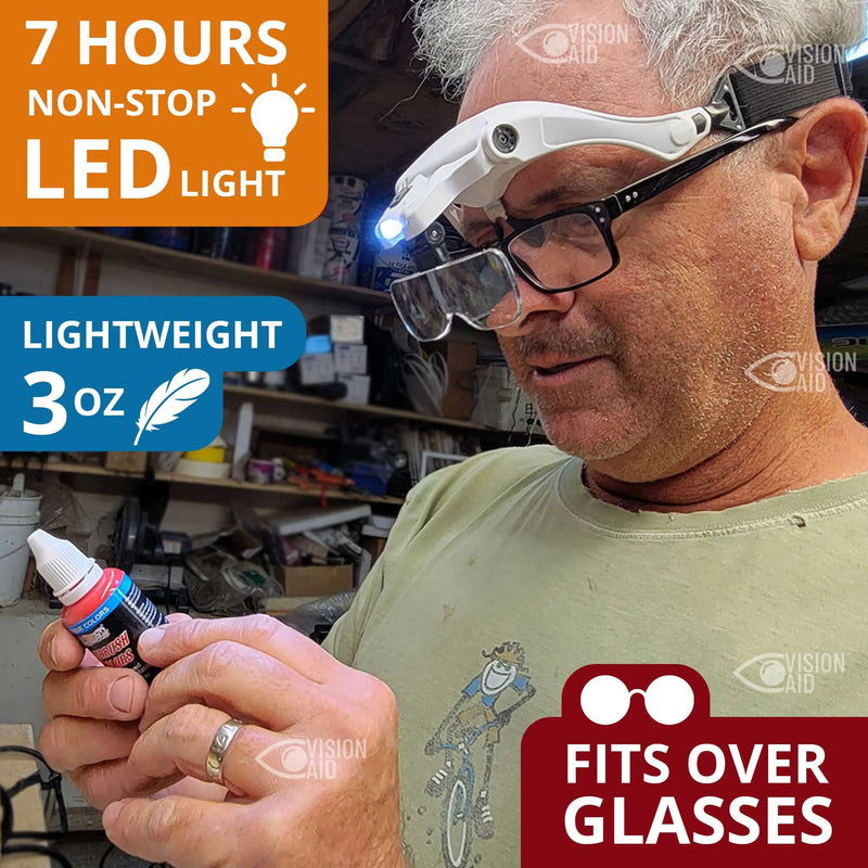 [Australia] - Vision Aid Magnifying Glasses with Light for Close Work, Illuminated Hands Free Headband Magnifier Goggles with Storage Case for Hobby Painting Reading Coin Watch Bead Jewelry 