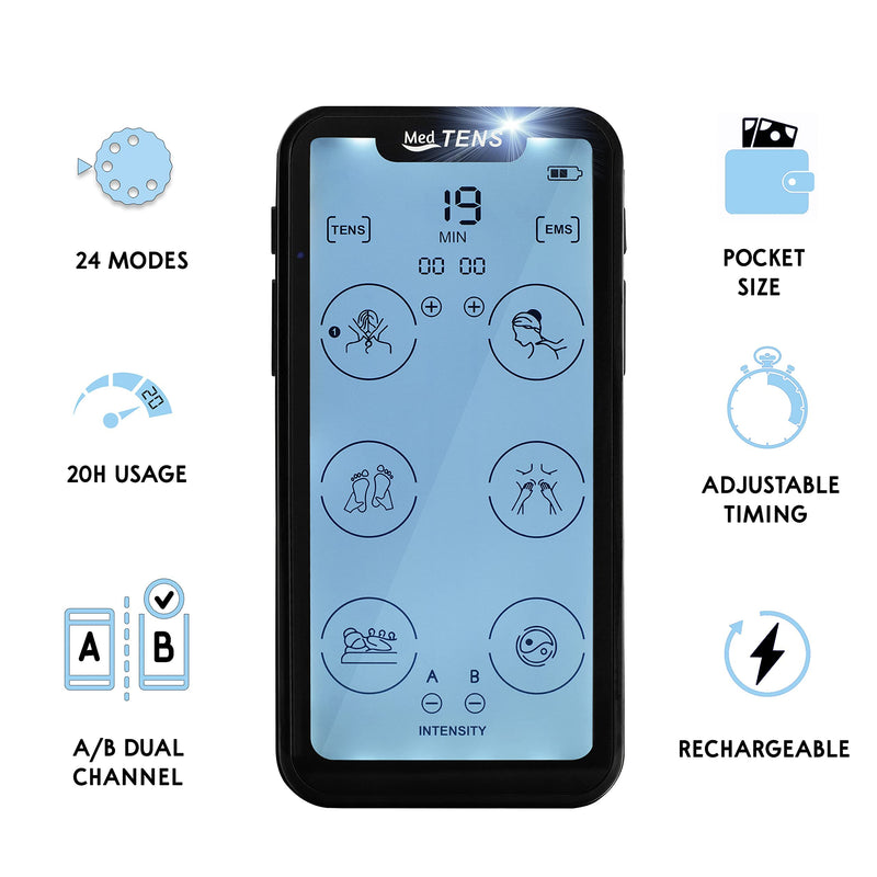 [Australia] - MedTens Tens Unit EMS Muscle Stimulator Touchscreen Rechargeable Tens Machine Device 24 Massage Modes 8 Large Replacement Pads Dual Channel Pain Relief Therapy Pulse Therapy Device 