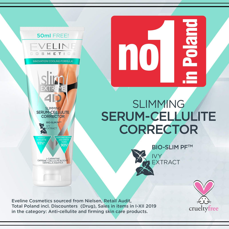 [Australia] - Eveline Cosmetics Slim Extreme 4D Concentrated Cellulite Slimming Hot Cream Fast Fat Burning Serum | 250 ml | Stretch Marks Reduction | Flat Belly, Slim Legs, Abdomen, Arms | Cooling Effect 