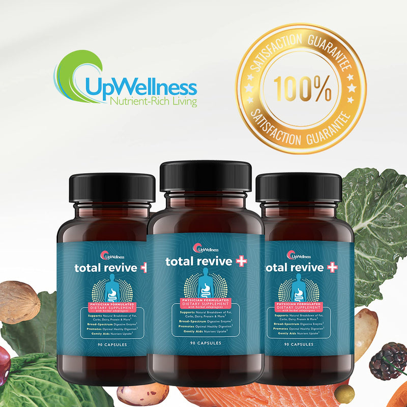 [Australia] - UpWellness Total Revive + - Broad Spectrum Digestive Enzymes - 90 Capsules - Supports Weight Control, Digestion, and Metabolism - 10 Essential Enzymes and 3 Herbal Adaptogens - Physician Formulated 