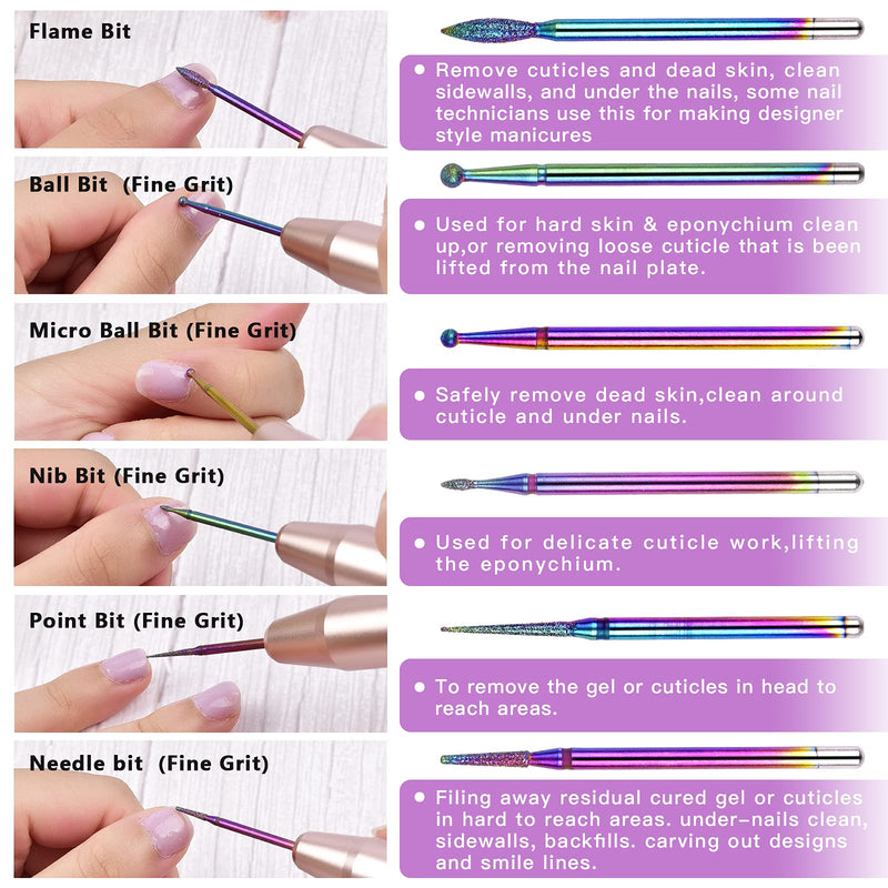 [Australia] - Nail Drill Bits,Morgles 10Pcs 3/32''Nail Drill Bits Set Nail Cuticle Drill Bits for Acrylic Diamond Carbide Nail Drill Bit for Manicure Pedicure,Home Salon Use (Rainbow) 